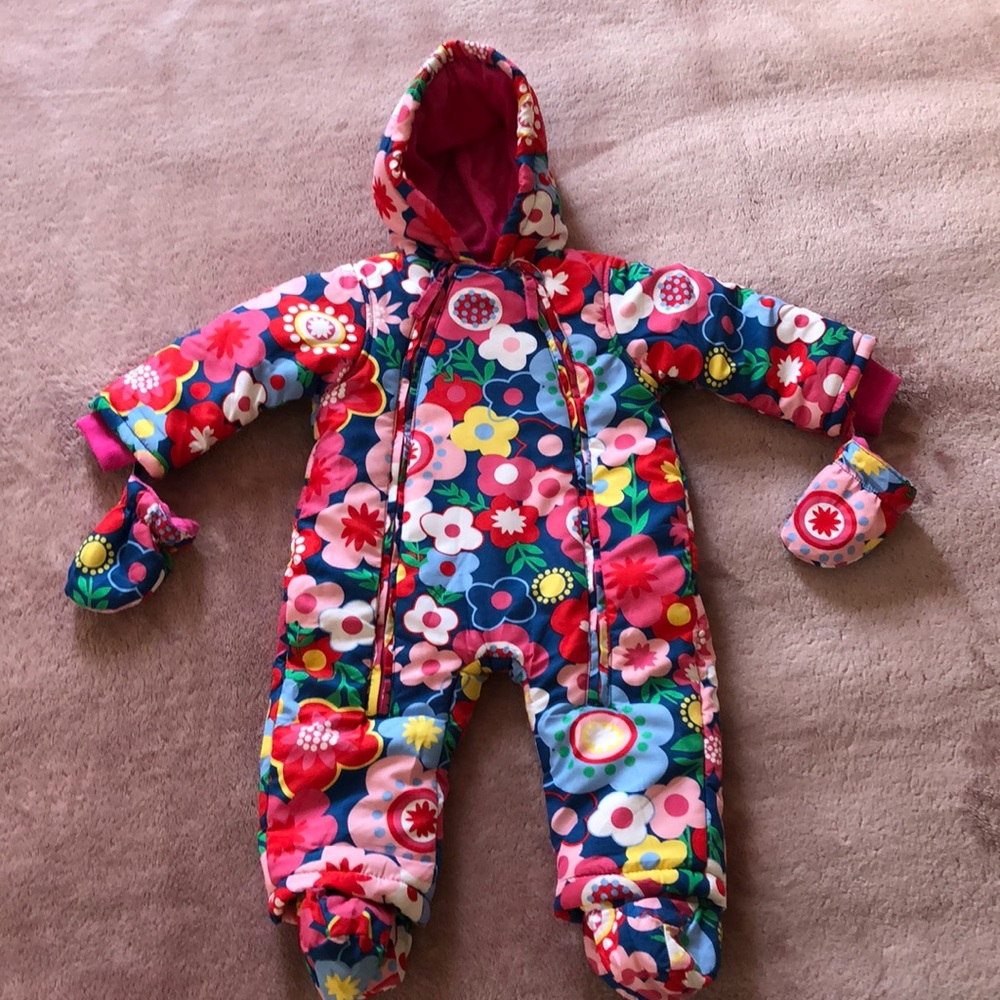 UK Brand Toby Tiger Multi Flower Snowsuit 9-12